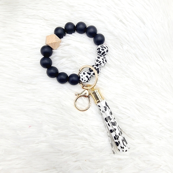 Accessories - Cow Print Silicone Bracelet Keychain